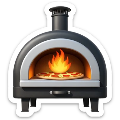 Gozney pizza oven front view, simplified cute emoji style, with fire inside, no background, inspired by reference image sticker