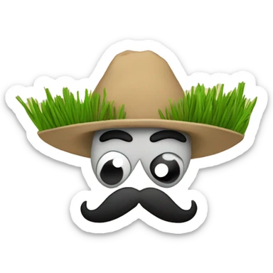 tortilla with eyes like a straight line that is horizontal and a mustache that looks like black blades of grass, but it only is one blade of grass sticker