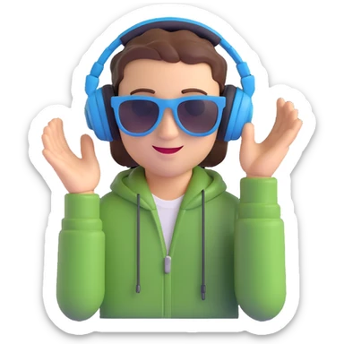 music producer wearing sunglasses and headphones, playful expression sticker