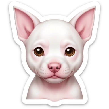 White pitbull puppy with big pointed ears and brown spot on eye sticker
