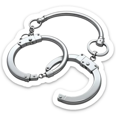 A pair of elegant handcuffs emoji made of silver chrome, smooth rounded design, glossy metallic reflections, luxury fetish aesthetic, minimal iOS emoji style, centered, clean white background sticker