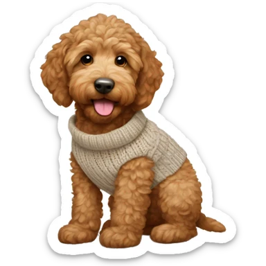 Little brown golden doodle puppy wearing a sweater sticker