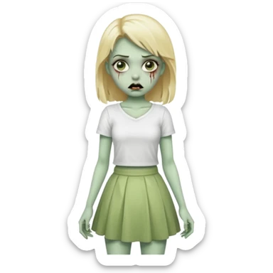 zombie blonde girl with white skirt, green skin and that it be in frontal zoom form sticker