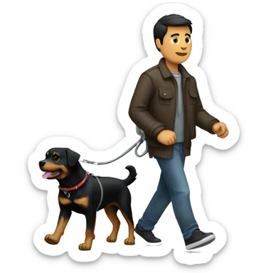 man waling rottweiler, going left, leash sticker