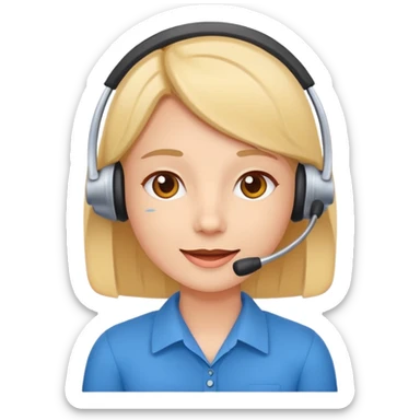 Modern flat emoji of a call center employee, friendly expression, minimalist design, bright colors, white or transparent background. sticker