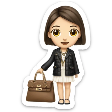 Realistic brown hair Chanel Asian Girl with Birkin bag and Chanel necklace sticker