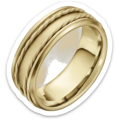 A classic brushed gold wedding band with a matte finish, featuring rope-like detailing around both edges for a subtle, textured design. sticker