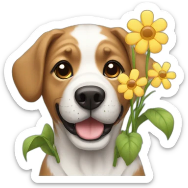 dog flowers sticker