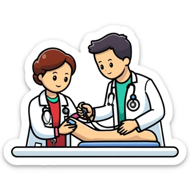 Doctor checking patient's blood pressure during annual medical check-up, healthcare screening sticker