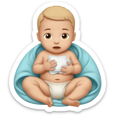 Newborn baby with a full of poop diaper sticker