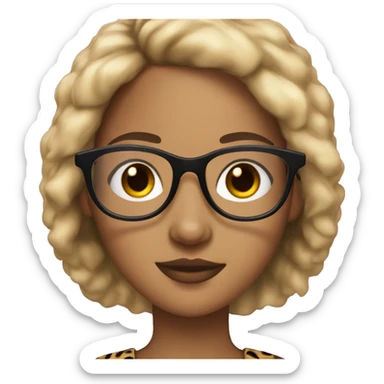 Girl with black hair and cheetah print glasses light skin  sticker