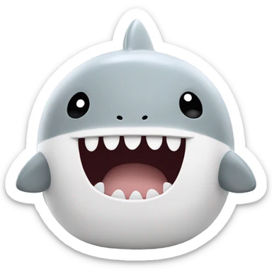 small round shark squishmallow, gray with white belly, tiny cute smile, black eyes sticker