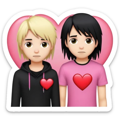 Emo boy Black clothes with long black emo hair long blonde girl pink clothes couple heart sticker