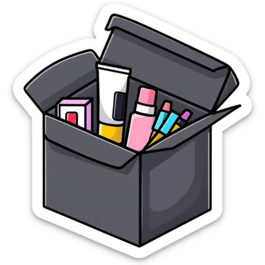 an opened box with beauty products inside sticker