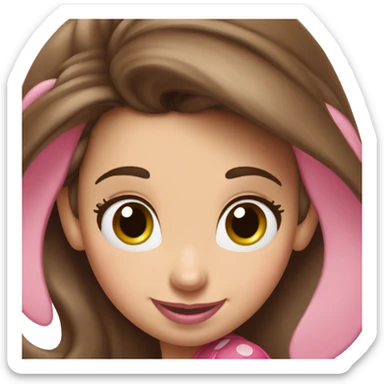 Minnie Mouse long brown hair and pink Minnie Mouse ears sticker