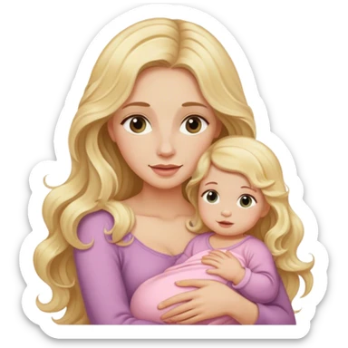 Long wavy blonde hair woman holding a baby girl sticker