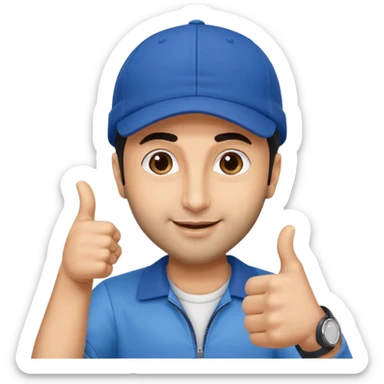 generate a pretty bratz emoji of ranbir kapoor wearing a blue cap and doing a thums up sticker