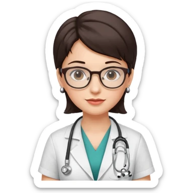 female doctor short dark brown hair with glasses and earings sticker