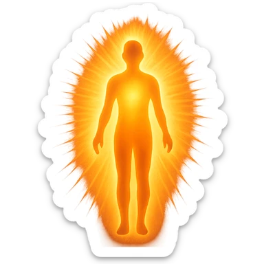 a stylized human silhouette with a radiant aura, representing a soul, radiant aura, stylized human silhouette sticker
