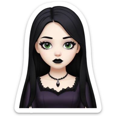 a goth girl with black long eyeliner and black lipstick and goth dress and white skin and black long hair sticker
