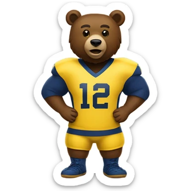 A brown bear wearing a yellow and blue University of Michigan jersey  sticker