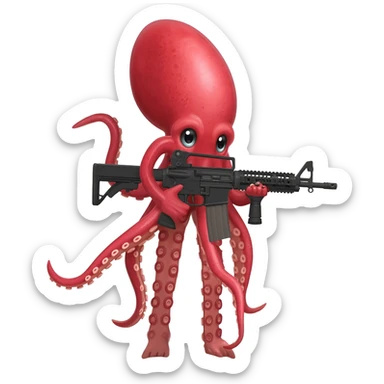 Squid HOLDING a ar-15 pistol sticker