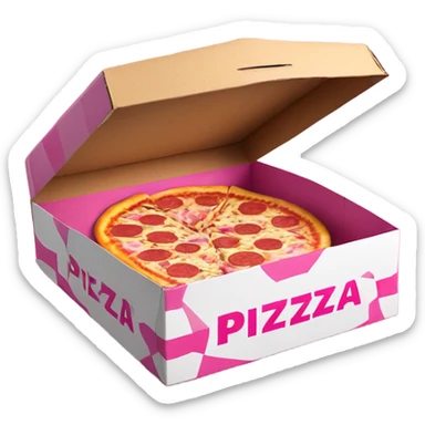 Realistic Pink empty open pizza box isolated.  sticker