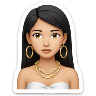 latina makeup olsun, saçları düz, halka küpeler büyük gümüş renginde olsun, kolye taksın ve beyaz bir Bandeau top kıyafet giyisin sticker