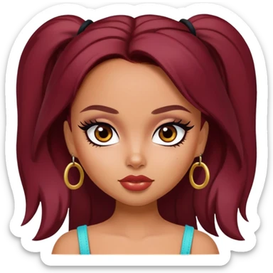 pretty bratz girl, latina, dark red hair,  brown eyes, black eyeliner, tan skin sticker