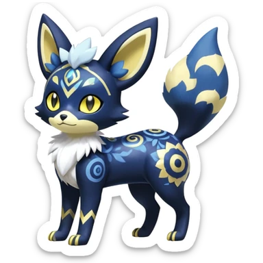 Shiny mExotic Colorfulj Excessive Mysterious Gothic Meowstic-Umbreon-Poochyena-Pokémon-Fakémon-hybrid-creature (full body) with pattern-markings with golden eyes sticker