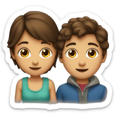 Une fille brune et un garçon brun dans un cœur sticker