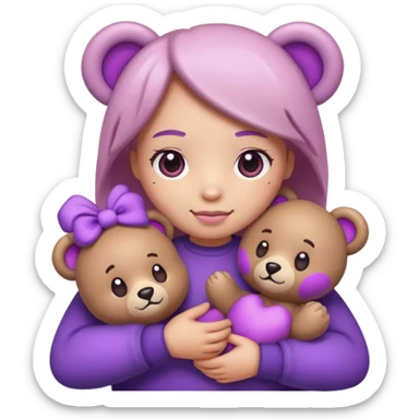 blushing emoji holding bear plushie but it’s purple tinted sticker
