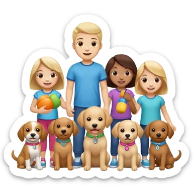 children with dog toys sticker