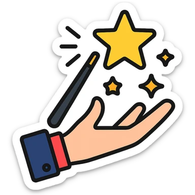 nimble hand performing a magic trick, color outline icon sticker