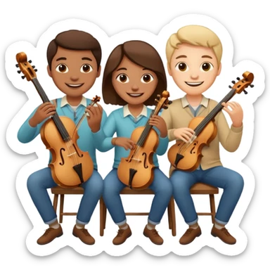 Create an imagine of three people playing string instruments sticker