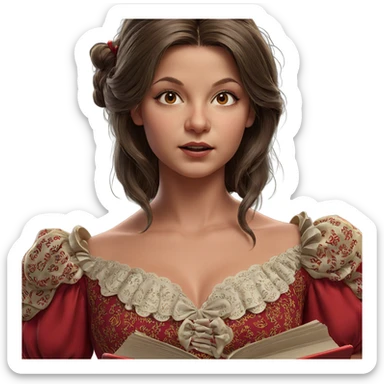 girl in red dress reading sticker