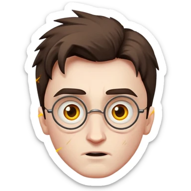 Harry Potter, in the middle of the forehead appear a Lightning-shaped scar  sticker