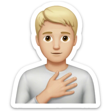 a blonde man put his one hand to the left of his chest sticker