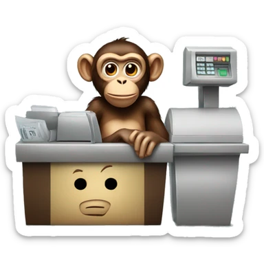 Monkey behind the cash register sticker