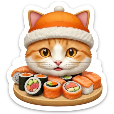 happy cat wearing a hat made out of sushi sticker