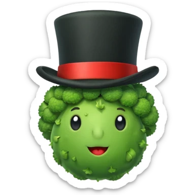 green vegetable with a top hat sticker