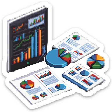 business research with documents and graphs sticker