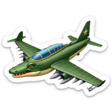 Un cocodrilo con cuerpo de avion de gerra y que el avion sea negro sticker
