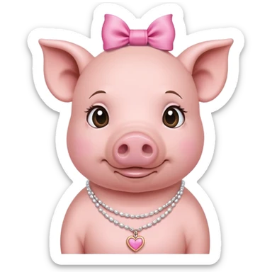 a pig with a pink ribbon on her head and a necklace around her neck and it says ADA sticker