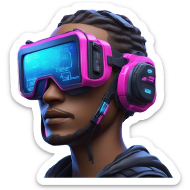 3D Emoji of a techwear Futuristic streetwear metaverse high tech clothes. Pink and Blue neon READY PLAYER ONE matrix Cyberpunk sticker