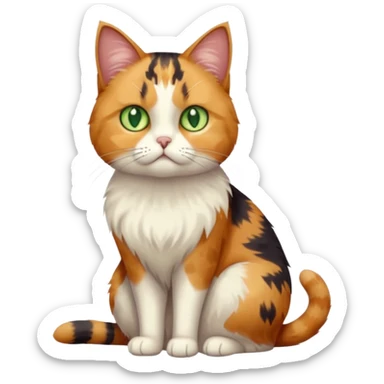 full body calico cat with skinny head and fat body with an anxious face sticker