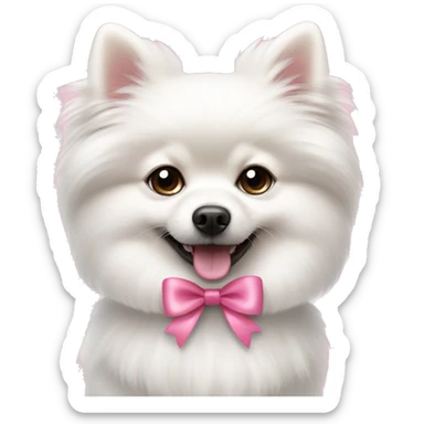 cute white pomerian dog with pink bow sticker