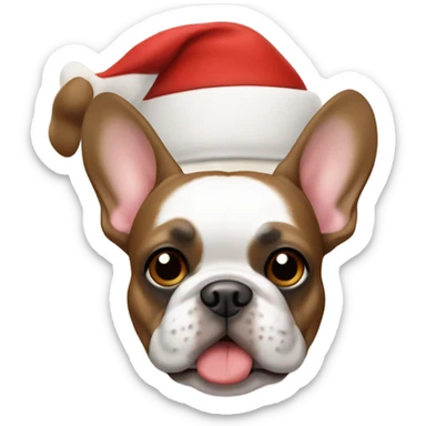 Frenchie brown and white wearing a Santa hat  sticker