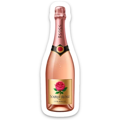 bottle of sparkling rosé champagne with a rose logo on the label, tilted up and to the right, no glass sticker