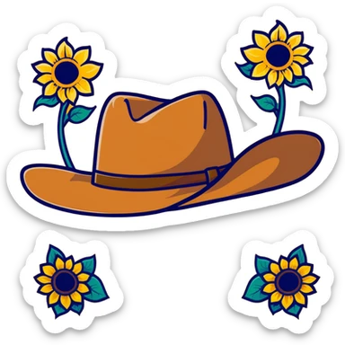 Cowgirl hat with sunflowers, western style hat with yellow flowers sticker